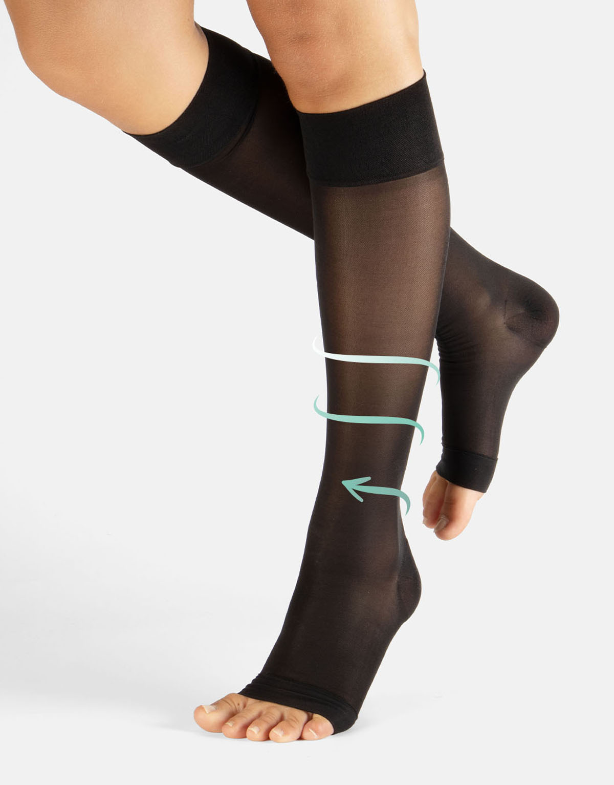 OPEN TOE KNEE HIGH SOCKS WITH STRONG COMPRESSION - 140 DEN