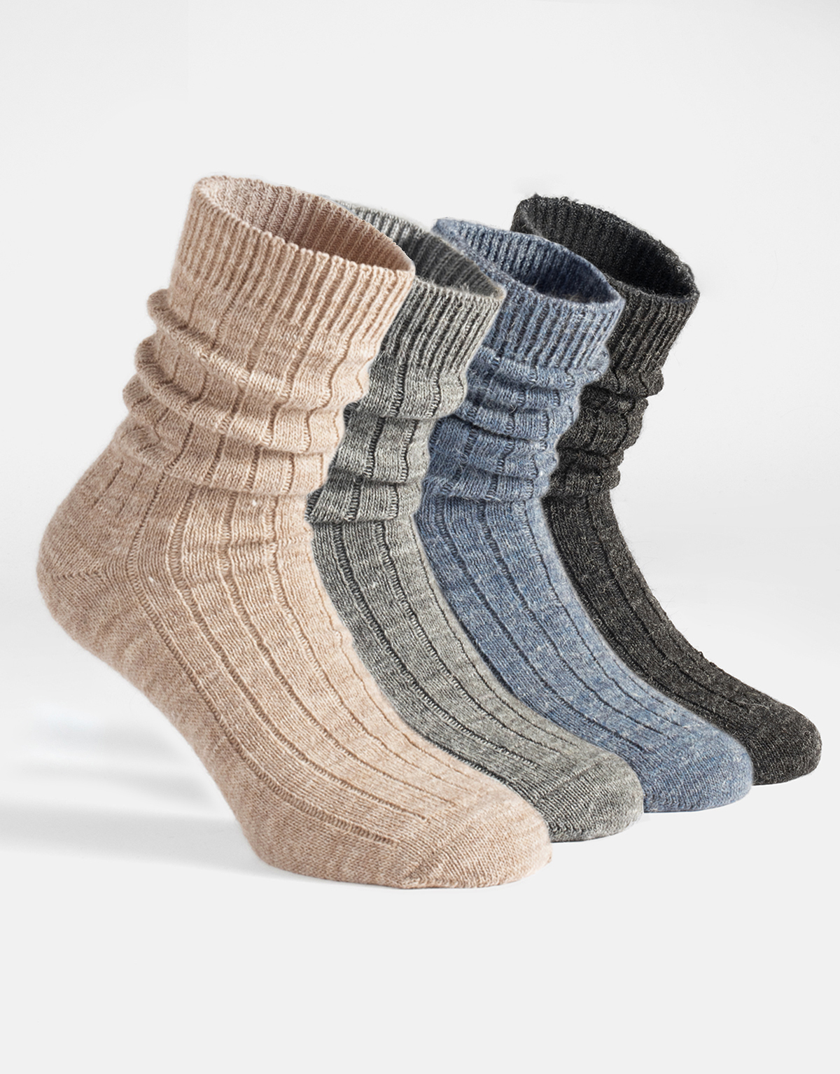 PACK 4 PAIRS ALPACA WOOL SOCKS RIBBED KNIT