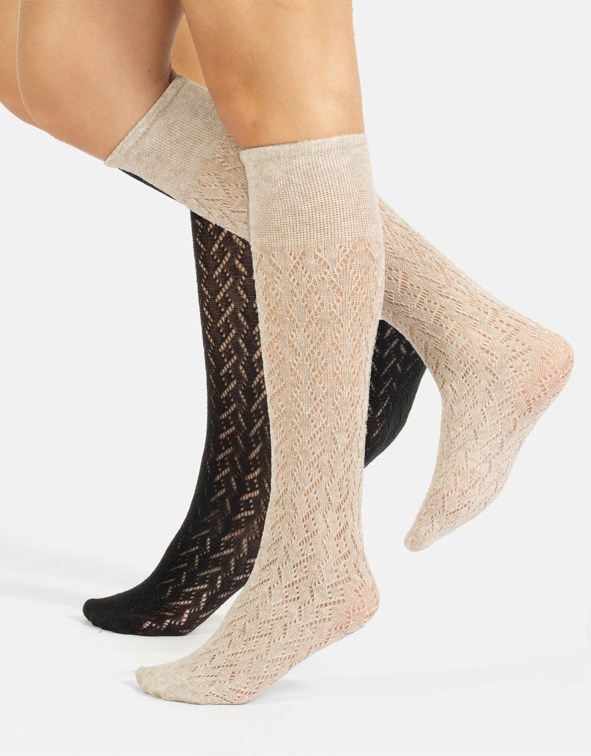 PACK COTTON KNEE HIGH SOCKS CHEVRON PATTERN - 300 DEN