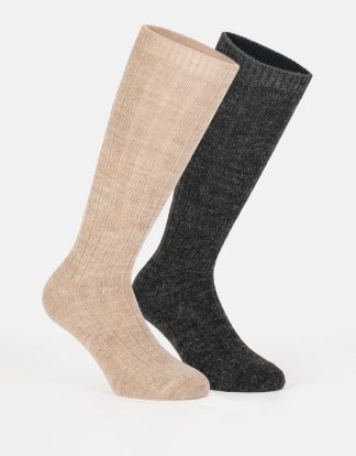 PACK 2 PAIRS ALPACA WOOL LONG RIBBED SOCK
