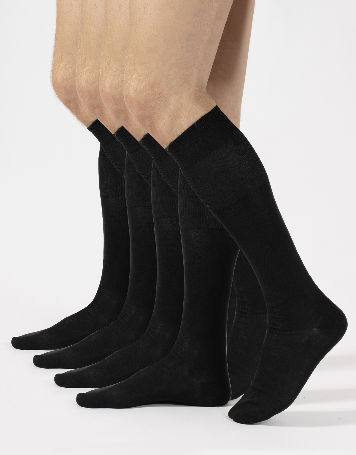 PACK 4 PAIRS STRETCHY MERCERIZED COTTON KNEE HIGH SOCKS