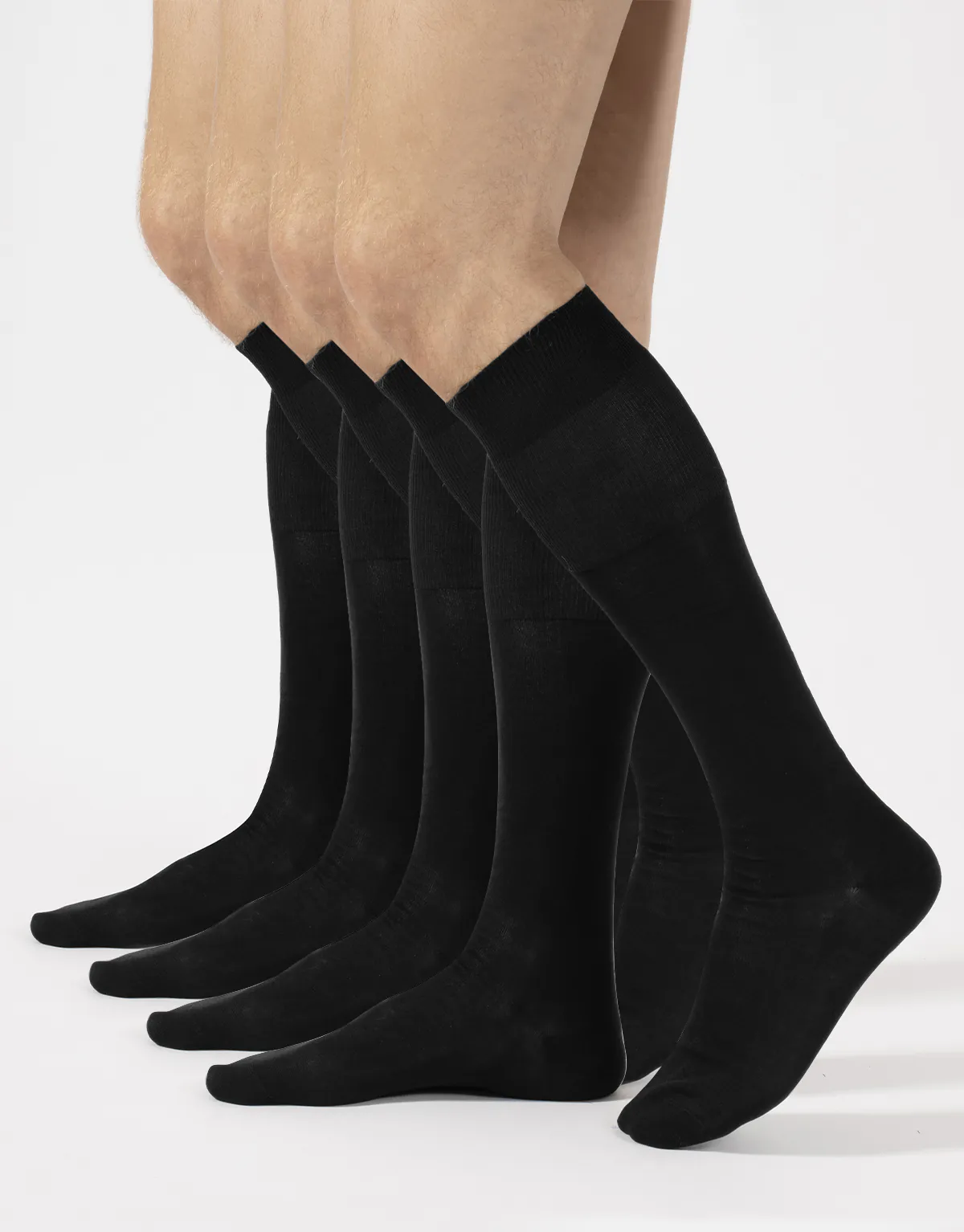 PACK 4 PAIRS STRETCHY MERCERIZED COTTON KNEE HIGH SOCKS