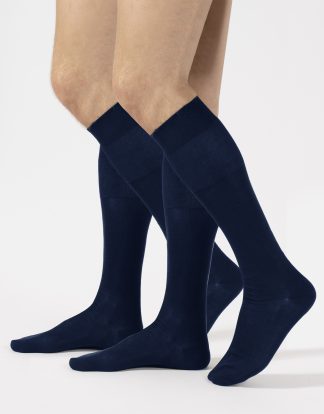 PACK 2 PAIRS STRETCHY MERCERIZED COTTON KNEE HIGH SOCKS