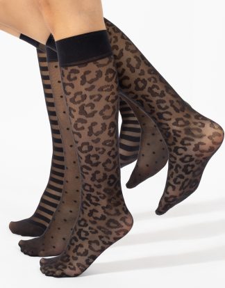PACK 3 PAIRS – PATTERNED SHEER KNEE HIGH SOCKS