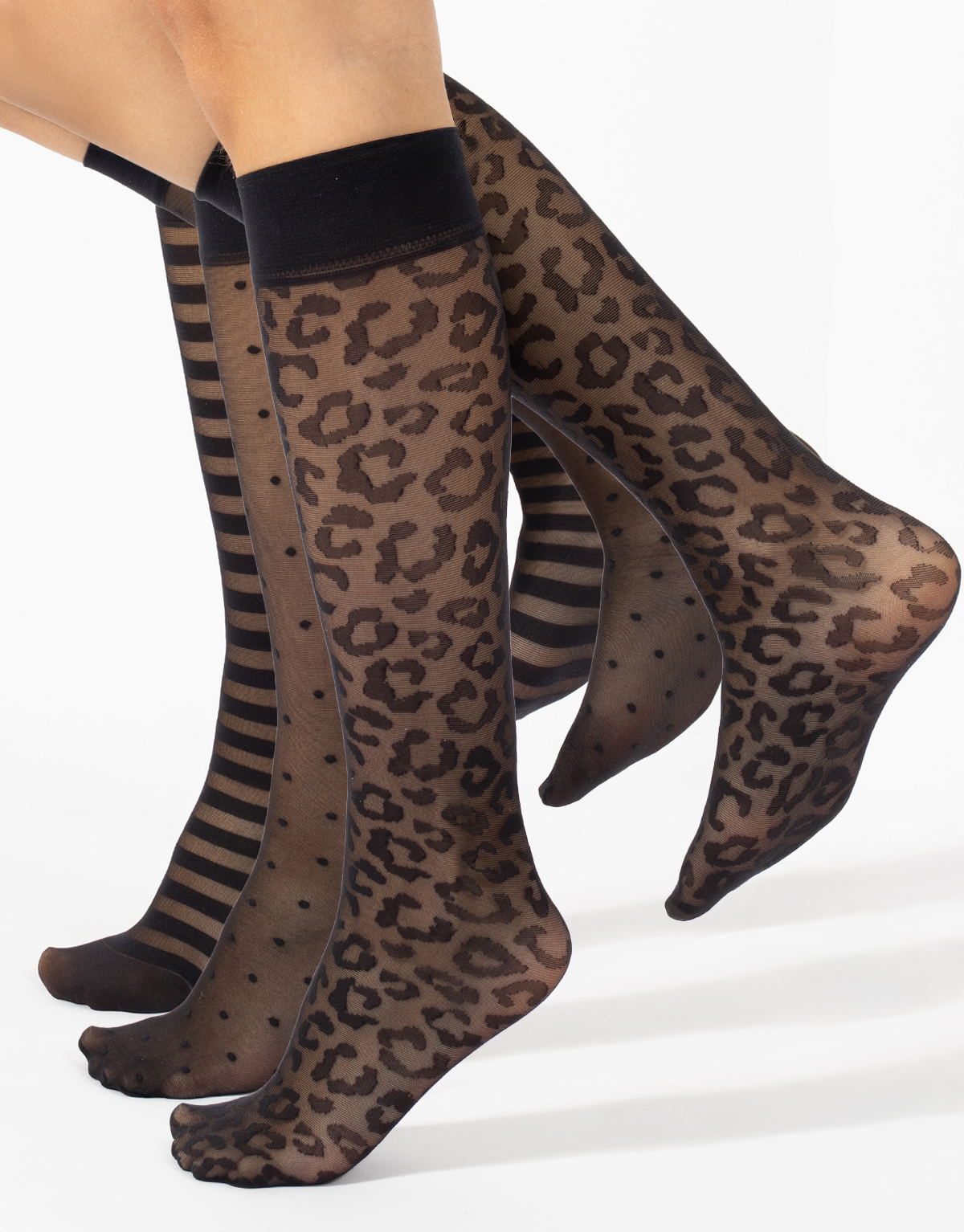 PACK 3 PAIRS – PATTERNED SHEER KNEE HIGH SOCKS